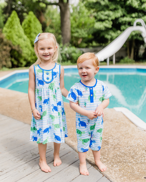 Ice Blue Stripe Swimming Turtle Playsuit - Millieloveslily.com