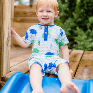 Ice Blue Stripe Swimming Turtle Playsuit - Millieloveslily.com