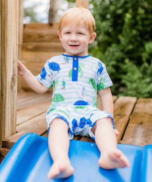 Ice Blue Stripe Swimming Turtle Playsuit - Millieloveslily.com
