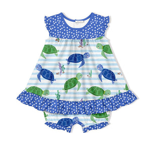 Ice Blue Swimming Turtle Skirted Bubble Romper - Millieloveslily.com