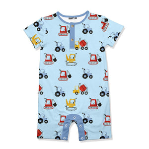 Ice Blue Trucks&Tractors Short - Sleeve Romper - Millieloveslily.com