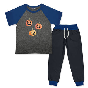 Kids Blue & Charcoal Pumpkin Short-Sleeve Tee & Joggers - Millieloveslily.com