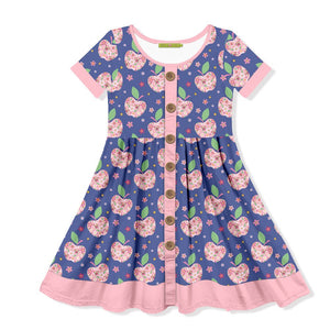 Kids Blue Iris Apple Flowers Button-Up A-Line Dress - Millieloveslily.com