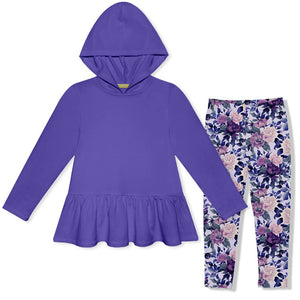 Kids Blue Iris Ruffle-Hem Hoodie & Fame Floral Leggings - Millieloveslily.com
