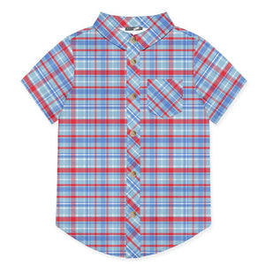 Kids Blue & Red Plaid Short - Sleeve Button - Up - Millieloveslily.com