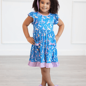 Kids Blue Unicorn Patch - Pocket Angel - Sleeve Dress - Millieloveslily.com