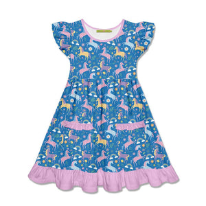 Kids Blue Unicorn Patch - Pocket Angel - Sleeve Dress - Millieloveslily.com