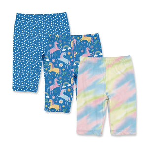 Kids Blue Unicorn,Dot & Tiedye 3 - Pack Bike Short Set - Millieloveslily.com