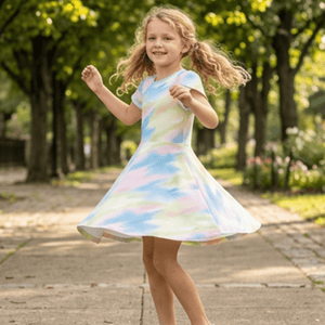 Kids Blue & Yellow Tiedye Fit'n Flare Dress - Millieloveslily.com