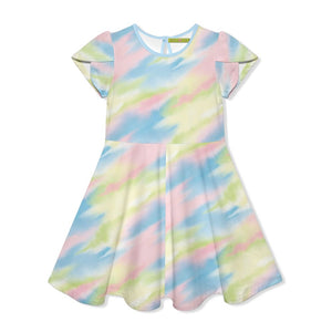 Kids Blue & Yellow Tiedye Fit'n Flare Dress - Millieloveslily.com