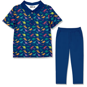 Kids Cobalt Dear Dino Polo & Cobalt Pants - Millieloveslily.com