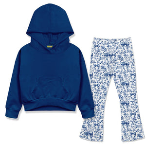 Kids Cobalt Hoodie & Bows Flare Leggings - Millieloveslily.com