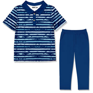 Kids Cobalt Printed Stripe Polo & Cobalt Pants - Millieloveslily.com