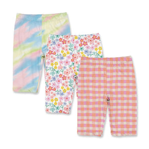 Kids Coral Floral,Check & Tiedye 3 - Pack Bike Short Set - Millieloveslily.com