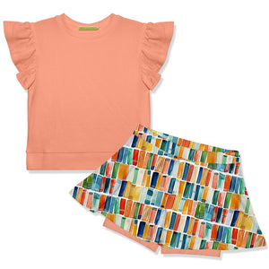 Kids Coral Fr Terry Top & Books Skort - Millieloveslily.com