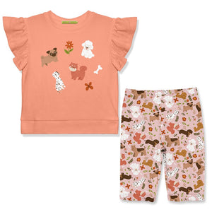 Kids Coral Fr Terry Top & Doggie Day Bike Shorts - Millieloveslily.com