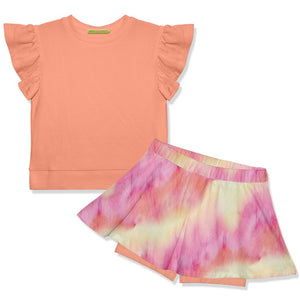 Kids Coral Fr Terry Top & Tie - Dye Skort - Millieloveslily.com