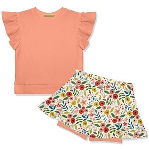 Kids Coral French Terry Top & Floral Skort Set - Millieloveslily.com