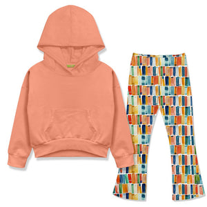 Kids Coral Hoodie & Books Flare Leggings - Millieloveslily.com