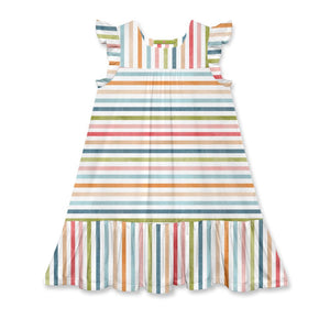 Kids Coral Sunset Stripe Square - Neck Dress - Millieloveslily.com