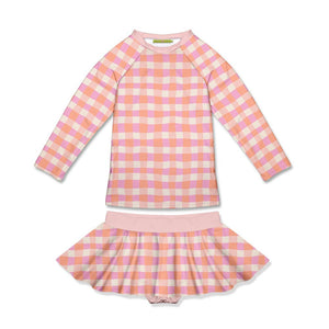 Kids Coral Wavy Check Long - Sleeve Rashguard Set - Millieloveslily.com