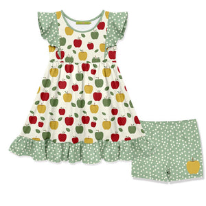 Kids Cream Apple Variety Angel - Sleeve Dress & Shorts - Millieloveslily.com