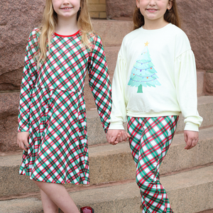 Kids Cream Christmas Velour Sweatshirt & Plaid Flare Leggings - Millieloveslily.com