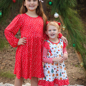 Kids Cream Gingerbread Christmas Angel-Sleeve Dress & Stripe Leggings - Millieloveslily.com