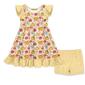 Kids Cream Happy Harvest Dress & Shorts Set - Millieloveslily.com