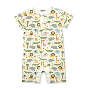 Kids Cream Jungle Beat Short - Sleeve Romper - Millieloveslily.com