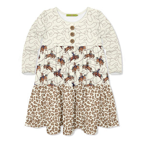 Kids Cream Leopard & Horses Tiered Button-Front Dress - Millieloveslily.com
