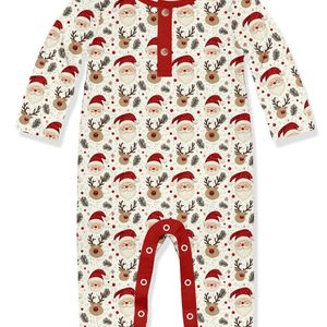 Kids Cream & Red Vintage Santa Button-Front Playsuit - Millieloveslily.com