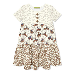 Kids Cream Rodeo Rope Tiered Button-Front Dress - Millieloveslily.com