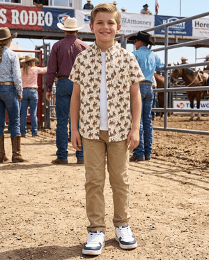 Kids Cream Rodeo Short Sleeve Campshirt - Millieloveslily.com