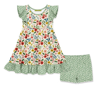 Kids Cream & Sage Floral Dress & Shorts Set - Millieloveslily.com