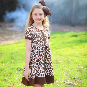 Kids Cream Simply Leopard Button-Up A-Line Dress - Millieloveslily.com
