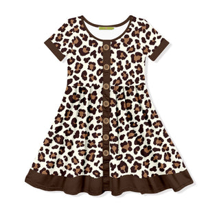 Kids Cream Simply Leopard Button-Up A-Line Dress - Millieloveslily.com