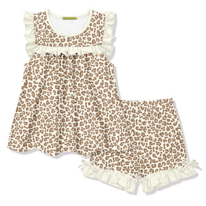 Kids Cream Skin Print Ruffle Sleeveless Top & Bow Shorts - Millieloveslily.com