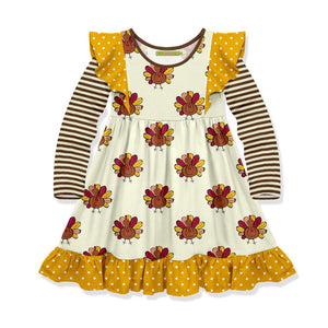Kids Cream Turkey Angel-Sleeve Dress - Millieloveslily.com