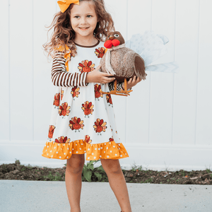 Kids Cream Turkey Angel-Sleeve Dress - Millieloveslily.com