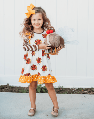 Kids Cream Turkey Angel-Sleeve Dress - Millieloveslily.com