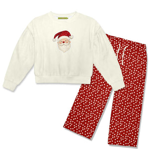 Kids Cream Velour Sweatshirt & Red Dot Wide-Leg Pants - Millieloveslily.com