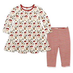 Kids Cream Vintage Santa Babydoll Dress & Leggings - Millieloveslily.com