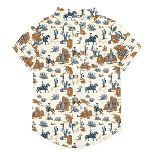 Kids Cream Western Frontier Short - Sleeve Button - Up - Millieloveslily.com