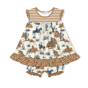Kids Cream Western Frontier Skirted Bubble Romper - Millieloveslily.com