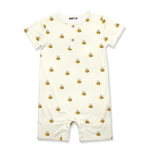 Kids Cream Yellow Bees Short - Sleeve Romper - Millieloveslily.com