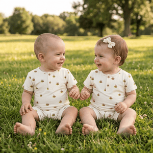 Kids Cream Yellow Bees Short - Sleeve Romper - Millieloveslily.com