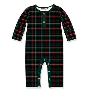 Kids Dark Green & Red Tartan Plaid Button-Front Playsuit - Millieloveslily.com