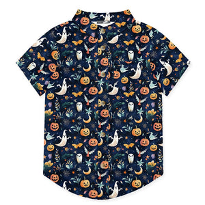 Kids Dark Navy Halloween Night Short-Sleeve Campshirt - Millieloveslily.com