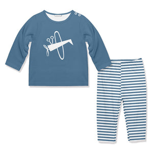 Kids Dusty Blue Airplane Button-Snap Top & Leggings - Millieloveslily.com